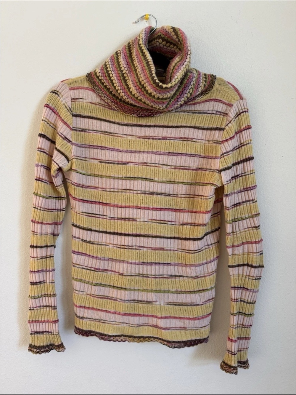 Missoni Green Pink Striped Knit Turtleneck Sweater y2k vintage Size US 8 IT 44
